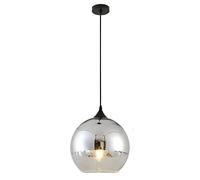 Euone_Clothes Suspension Luminaire avec Abat-jour Boule en Verre Semi-plaqué, Lampe Suspendue de Plafond Moderne, Lustre de Chambre de Salle à manger de Cuisine (Argent, 25cm)