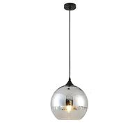 Euone_Clothes Suspension Luminaire avec Abat-jour Boule en Verre Semi-plaqué, Lampe Suspendue de Plafond Moderne, Lustre de Chambre de Salle à manger de Cuisine (Argent, 20cm)