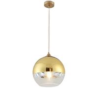 Euone_Clothes Suspension Luminaire avec Abat-jour Boule en Verre Semi-plaqué, Lampe Suspendue de Plafond Moderne, Lustre de Chambre de Salle à manger de Cuisine (Or, 25cm)