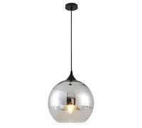 Euone_Clothes Suspension Luminaire avec Abat-jour Boule en Verre Semi-plaqué, Lampe Suspendue de Plafond Moderne, Lustre de Chambre de Salle à manger de Cuisine (Argent, 30cm)