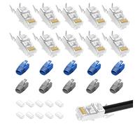 EUOP-10 Pieces Connecteur Rj45 Cat7 Métalliques Blindés Prise Modulaire, Fiche Pass Through Poe, Installation Câble Ethernet, 10 Gbps 600Mhz, Avec Guide Du Fil Et Capuchons, Trou De Fil 1.3/1.5Mm-Ble