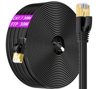 EUOP-Cable Ethernet 30M, Cat 7 Blindé Cable Rj45 30 Mètres Haut Débit Fibre Cable Réseau Plat 10Gbps 600Mhz Câble Internet Très Long Gigabit Cable Lan Noir Câble Patch Pour Routeur Modem