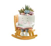 eupdd Pot De Fleurs Souriant: Pot Mignon avec Visage Sourire, Chaise À Bascule, 11.6x10.6x11.8cm, Blanc, Résine, Bureau, Salon, Table À Café, Coin Lecture, Coin Yoga, Cadeau