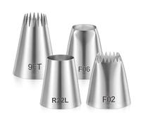 EupHHonycs - Lot de 4 douilles de glaçage extra larges en acier inoxydable sans soudure, pointe de buse de douille ronde, étoile, carrée, large, géante, pour décoration de gâteau d’anniversaire et de
