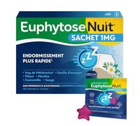 EuphytoseNuit® - Complément alimentaire sommeil adulte - Mélatonine 1 mg - Endormissement rapide - 20 Sachets à infuser Feuille d'Oranger + 2 Gommes Myrtille - Fabriqué en Europe