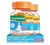 EuphytoseStress Safran Gummies - Anti-Stress : Humeur positive & Relaxation - Complément Alimentaire - Zinc, Vitamine B6-2x30 Gommes Mangue Ananas - Sans dépendance