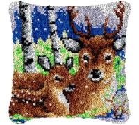 EUPLI Kit Crochet de Verrouillage Tapis DIY Broderie pour, Kit Tapis Point Noué à Faire pour Débutants,Adultes ou Enfants,Latch Hook Canevas Coussin Point de Mère cerf