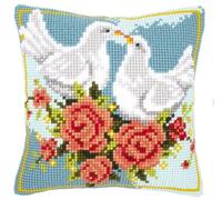 EUPLI Taie D'Oreiller Kit De Broderie Kits De Point De Croix Pour Adultes Débutants, Kit De Bricolage, Housse De Coussin, Taie D'Oreiller, Kit De Broderie,Colombes amoureuses 45 * 45cm