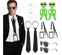 EUPSIIU 12 Pièces Agent Costume Accessoires, MIB Agent Costume Accessoires, Men in Black Deguisement, Deguisement Espion pour Adultes Enfants Fête d'HalloweenCosplay Carnaval Dress up Party (Noir)