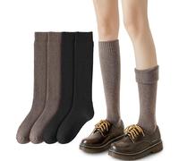 EUPSIIU 2 Paires Chaussettes Hiver Chaudes, Épaisses et Montantes, Tricotées, Pour Bottes et Sol