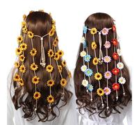 EUPSIIU 2 Pièces Bandeau de Tournesol, Couronnes de Fleurs Bandeau, Florale Bandeaux Femme Filles Guirlande de Fleur Bohême Serre-têtes Réglable Accessoires Cheveux Marguerite pour Fête Voyage