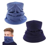 EUPSIIU 2 Pièces Cache-Cou Enfants, Cache-Cou Polaire Coupe-vent, Cache-Cou Tubulaire Thermique pour Les Enfant Snood Fille Garçon Sports de Plein Air de Ski Course à Pied (Bleu marine, Bleu)