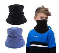 EUPSIIU 2 Pièces Cache-Cou Enfants Polaire Coupe-vent, Tubulaire Thermique pour Snood Fille Garçon Sports de Plein Air, Ski, Course à Pied Taille Unique (Noir, Bleu)