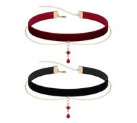 EUPSIIU 2 Pièces Chokers Velours Ruban Collier Ras du Cou Ras de Cou Gothique, CollierRas du Cou Fille en Velours Réglable Gothique Collier, Accessoires Adapté pour Fille Femme (Noir,Rouge)
