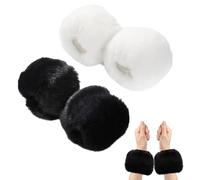 EUPSIIU 2 Pièces Fausse Fourrure Manchettes Winter Warm Manchettes, Winter Chauffe-Bras, Fourrure Poignets Jambières, Femmes Manchons Moelleux Gants, pour Femmes Filles (Noir, Blanc, Taille Unique)