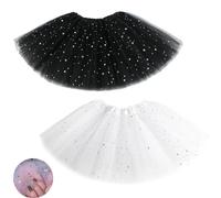 EUPSIIU 2 Pièces Jupe Tutu pour Filles, Jupe de Princesse à Paillettes Étoiles, 3 Couches Tutu en Tulle Ballet de Danse-Jupes Tutu pour Enfants Danse et Ballet, Fête de Noël (Tulle, 2PCS)