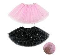 EUPSIIU 2 Pièces Jupe Tutu pour Filles, Princesse à Paillettes Étoiles, 3 Couches en Tulle Ballet de Danse, Enfants Fête de Noël (Polyester, 2PCS)