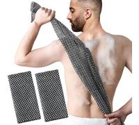 EUPSIIU 2 Pièces Loofah Sangle De Bain, Épurateur Exfoliant pour le Corps en Éponge, Sangle Lave Dos, Filets D'éponge de Bain Exfoliants pour Dos Corps Bain Douche Homme Femme (Noir)