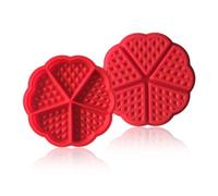 EUPSIIU 2 Pièces Moules à Gaufres en Silicone, 5 Cavités Moules à Muffins en Silicone Antiadhésifs, Moules à Gaufres en Silicone en Forme de Coeur, Pâtisserie pour La Cuisson Des Gaufres (Rouge)