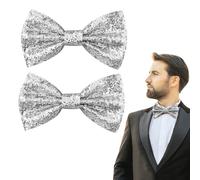 EUPSIIU 2 Pièces Noeud Papillon Homme avec Paillettes, Nœud Papillon à Paillettes pour Adulte, Design fin et Brillant, Accessoire de Soirée Idéal pour Fête Banquet Mariage Deguisement Disco (Argent)