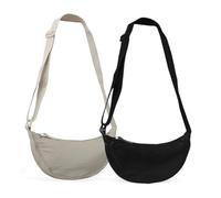 EUPSIIU 2 Pièces Sac à Bandoulière pour Femme, Crescent Bag pour femme, Sac à Croissants en Nylon, Sac à Bandoulière en Avec Fermeture éclair, Sac à Main Portable pour un Usage Quotidien (Noir, Blanc)
