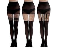 EUPSIIU 3 Paires Collants en Résille à Taille Haute Collants Opaques en Résille Collants Foncés à Motifs,collant fantaisie femme,collant opaque femme,collant effet porte jarretelle (Noir)