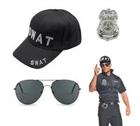 EUPSIIU 3 Pièces Swat Déguisement de Policier Avec Chapeau de Swat Réglable Lunettes Policier Badge Détective Sécurité Jeu de Rôle Accessoires pour Adultes Enfants Halloween Party Fête Costume(Swat)