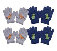 EUPSIIU 4 Paires Gants Magiques pour Enfants Gants D'hiver Doigts complets, Mitaines Extensibles, Gants pour Enfants Dinosaures, Gants Chauds tricotés, 6 x 2,36 Pouces (Marine, Gris) (Marine, Gris)