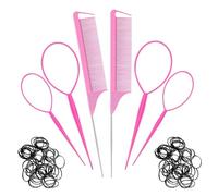 EUPSIIU 6 Pièces Kit d'Outils de Queue de Cheveux, Kit de Coiffure Tressée, Outils de Coiffure, French Braid Loop Tool avec Mini élastique, Accessoires de Coiffure pour Débutants (Rose)