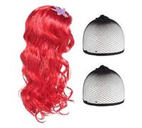 EUPSIIU Déguisement Sirène Perruques Costume Princesse Accessoires Perruques Sirène Cosplay Longue Rouge Bouclée Perruque pour Princesse Fête Fancy Dress up Cadeau Costume Halloween Carnaval(Rouge)