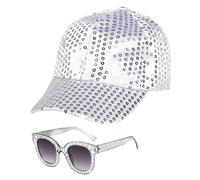 EUPSIIU Lot de 2 accessoires disco des années 70 accessoires disco des années 70 avec chapeau à paillettes, lunettes de soleil,chapeau disco argenté pour adultes, pour les fêtes à thème (Lot de 2)