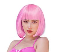 EUPSIIU Perruque Bob Rose Pêche Partyrama, Coupe au Carré Classique Neon Short Bob Cosplay Postiches pour Bachelorette Neon Party Favors Costume Coloré (Rose)
