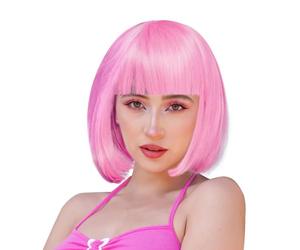 EUPSIIU Perruque Bob Rose Pêche Partyrama, Coupe au Carré Classique Neon Short Bob Cosplay Postiches pour Bachelorette Neon Party Favors Costume Coloré (Rose)