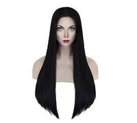 EUPSIIU Perruque Sorcière 75cm/ 28.8 Pouce Longue Droite, Perruque Dames pour Halloween et Carnaval, Femme Naturelle Perruque Longue Lisse Noire, Accessoires pour Costumes (Noir)
