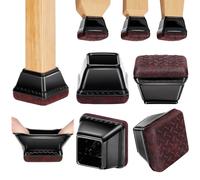 Euqvunn 18 Pièces Protection Pied de Chaise, Patin Chaise Noir avec Coussinets en Feutre, Embout Pied de Chaise Carrés pour Sols en Bois/Carrelage, Pas de Rayures Bruit (Convient:25-35mm)