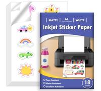 Euqvunn 18 Sheets Feuille Autocollante Imprimante A4, Blanc Mat Imperméable Vinyle Imprimable Papier Autocollant, Feuille Complète Autocollante pour Jet d’Encre, Séchage Rapide, 210x297mm