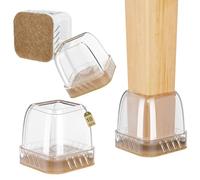 Euqvunn 18pcs Protection Pied de Chaise Carré, Protege Pied de Chaise Silicone, Patin de Chaise Transparent Patins pour Chaises avec Feutre, Tampon de Solpour Sols en Bois Dur et Carrelage 14-19mm