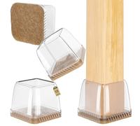 Euqvunn 18pcs Protection Pied de Chaise Carré, Protege Pied de Chaise Silicone, Patin de Chaise Transparent Patins pour Chaises avec Feutre, Tampon de Solpour Sols en Bois Dur et Carrelage 28-35mm