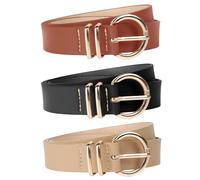 Euqvunn 3 Pièces Ceinture Femme en PU, Rétro Ceintures Femme avec Boucle Dorée, Ceinture Taille pour Robe Jeans, Ceintures en PU pour Dame Sangle de Taille de Mode 105 x 2,9cm Noir Marron Beige