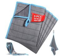 Euqvunn Chiffon Microfibre de Carbone Lot de 5, 30 x 40 cm, 400GSM, sans Peluches, pour salissures et Graisses tenaces, pour la Maison, la Cuisine, la Voiture et Le Nettoyage des vitres - Bleu