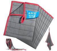 Euqvunn Chiffon Microfibre de Carbone Lot de 8, 30 x 40 cm, 400GSM, sans Peluches, pour salissures et Graisses tenaces, pour la Maison, la Cuisine, la Voiture et Le Nettoyage des vitres - Rouge