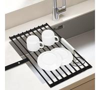 Euqvunn Egouttoir Vaisselle Pliable, Egoutoire Vaisselle Cuisine Amovible, Seche Vaisselle sur Evier, Grand, Rangement et Organisation de Cuisine, Antidérapant avec Sangle, 51x32cm, Noir