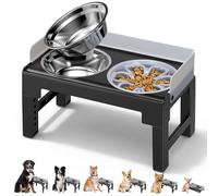 Euqvunn Gamelle pour Chien, 6 Hauteurs Réglables, Inclinaison 5°, Anti-éclaboussures, Gamelle Chien Surelevee Un Deux Bol INOX 1000ml Surélevé et Bol Anti-glouton, pour Petits, Moyens, Grands Animaux