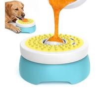 Euqvunn Gamelle pour Chien avec Boule à Lécher, Bouchon à Vis Anti-Fuites, Difficile à Ouvrir pour Les Chiens, 260 ML Slow Feeder pour Yaourt et Friandises Liquides, Bleu et Jaune