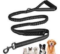 Euqvunn Laisse élastique Chien de 1,4 à 2 m | Laisse Anti Traction | Double poignée rembourrée | Corde Chien Amortisseur | Réfléchissant pour Dressage et Promenade Nocturnes | Noir