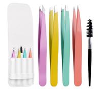 Euqvunn Lot de 5 Pinces à Épiler Sourcils Professionnelles Acier Inox Kit Épilation Précision avec Brosse et Pochette de Voyage Femme - Multicolore