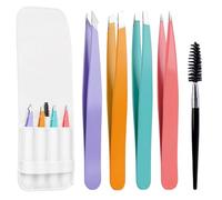 Euqvunn Lot de 5 Pinces à Épiler Sourcils Professionnelles Acier Inox Kit Épilation Précision avec Brosse et Pochette de Voyage Femme - Couleurs Candy
