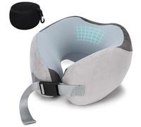 Euqvunn Oreiller de Voyage pour Avion, Coussin de Voyage en Mousse à Mémoire de Forme pour Adultes, Coussin Avion en Soie de Glace Flight Doux, Réglable et Compact pour, avec Sac de Rangement (Gris)