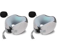 Euqvunn Oreiller de Voyage pour Avion, Coussin de Voyage en Mousse à Mémoire de Forme pour Adultes, Coussin Avion en Soie de Glace Flight Doux, Réglable et Compact pour, avec Sac de Rangement (Gris)