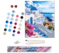 Euqvunn Paint by Numbers for Adults, Kit DIY 40x50 cm avec 4 Pinceaux et Peinture Acrylique pour Débutants-Kit Peinture Numero Adulte, Création Artistique pour Déco Murale à la Maison (Style Santorin)